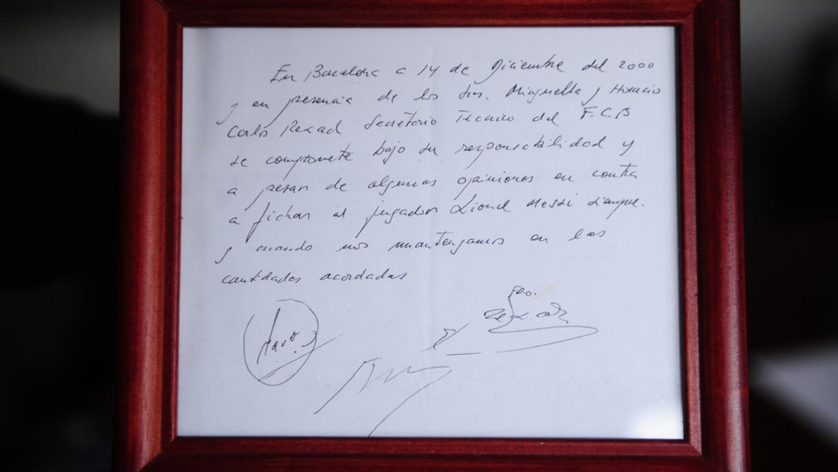 La famosa servilleta que supuso el primer contrato de Leo Messi con el Barça