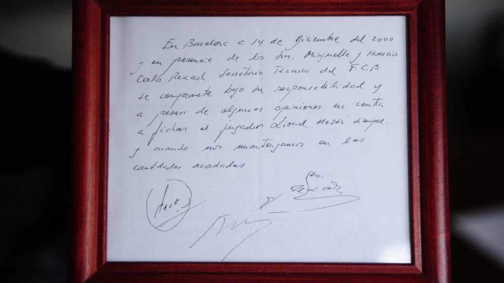 La famosa servilleta que supuso el primer contrato de Leo Messi con el Barça