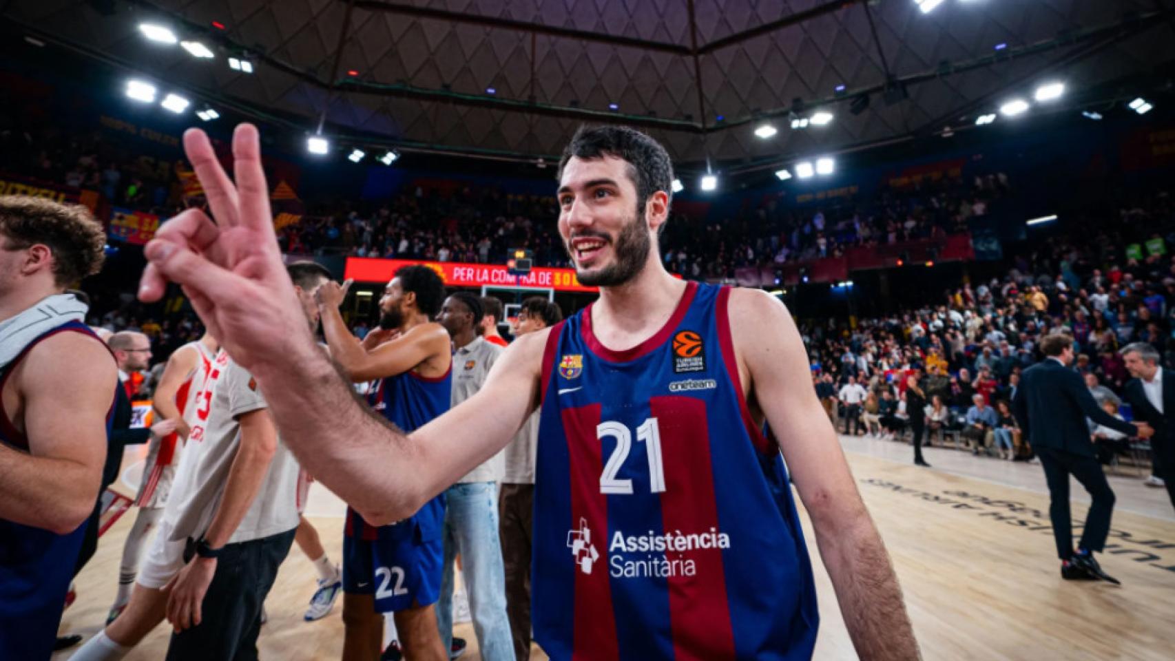 Alex Abrines celebra una victoria del Barça de basket en el Palau