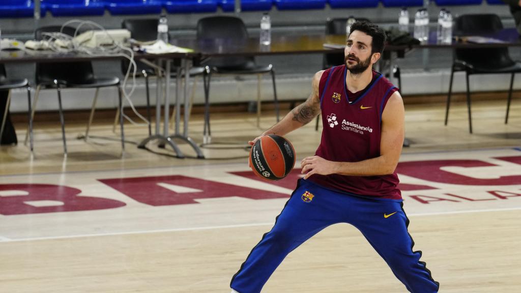 Ricky Rubio, en un entrenamiento con el Barça