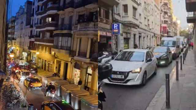 La calle de Torrent de l'Olla colapsada de coches