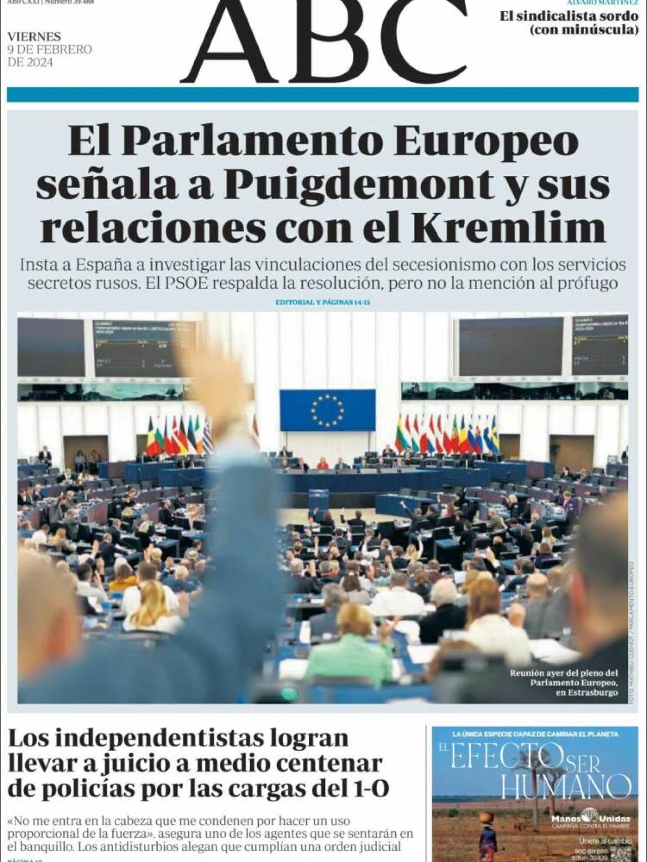 Portada del 'ABC' del 9 de febrero