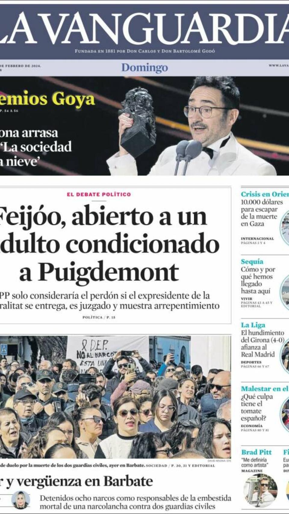 Portada de 'La Vanguardia' del 11 de febrero de 2024