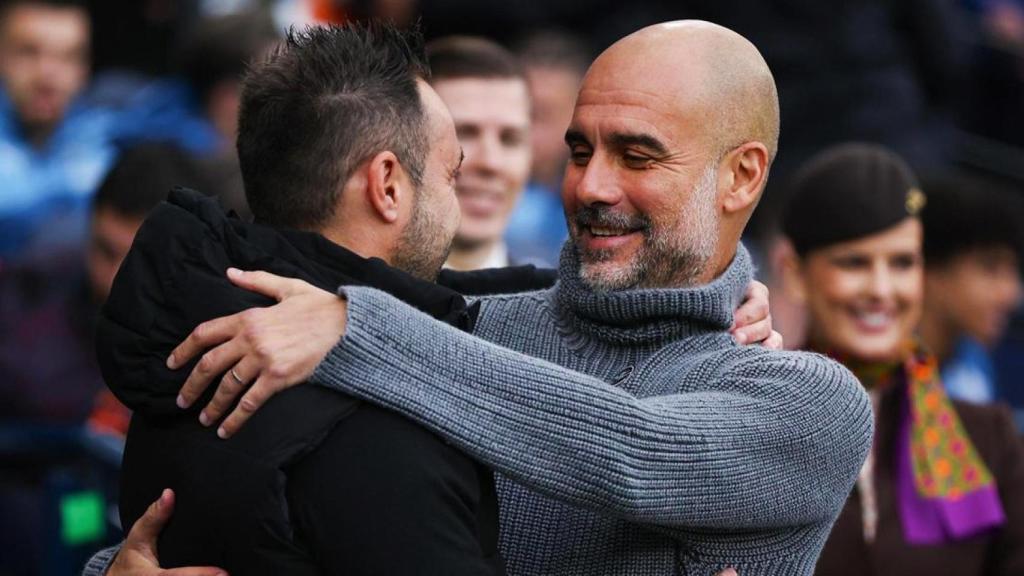 Guardiola abraza cariñosa y efusivamente a De Zerbi