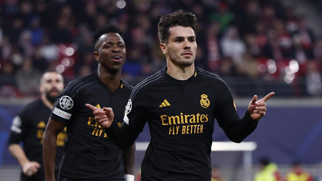 Brahim Díaz festeja su golazo contra el RB Leipzig en la Champions