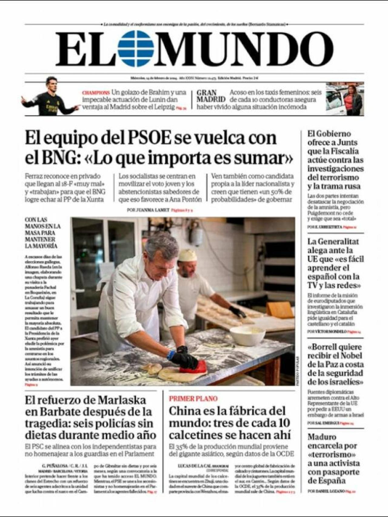 Portada de 'El Mundo' del 14 de febrero