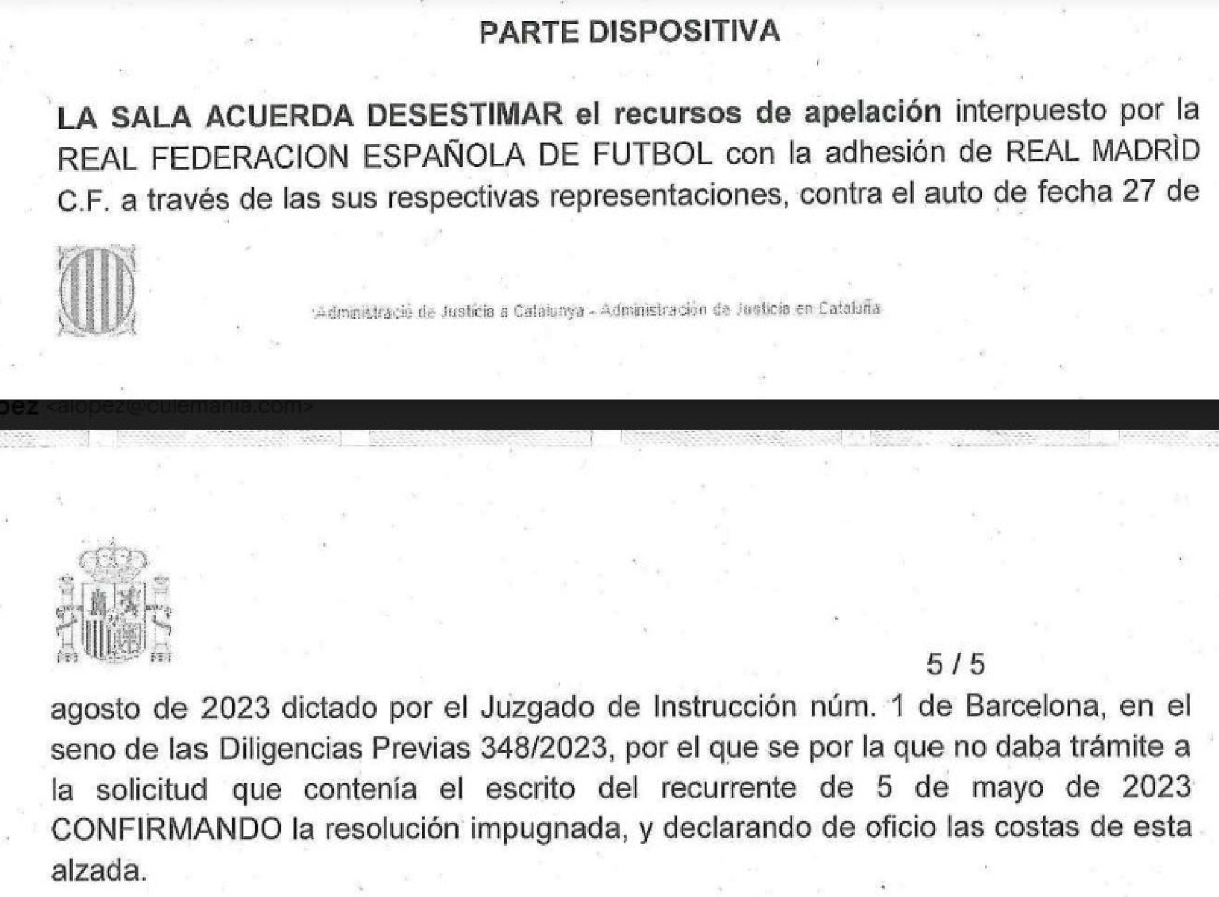 La Audiencia de Barcelona desestima el recurso de la Federación sobre la imputación de Albert Soler en el 'caso Negreira'