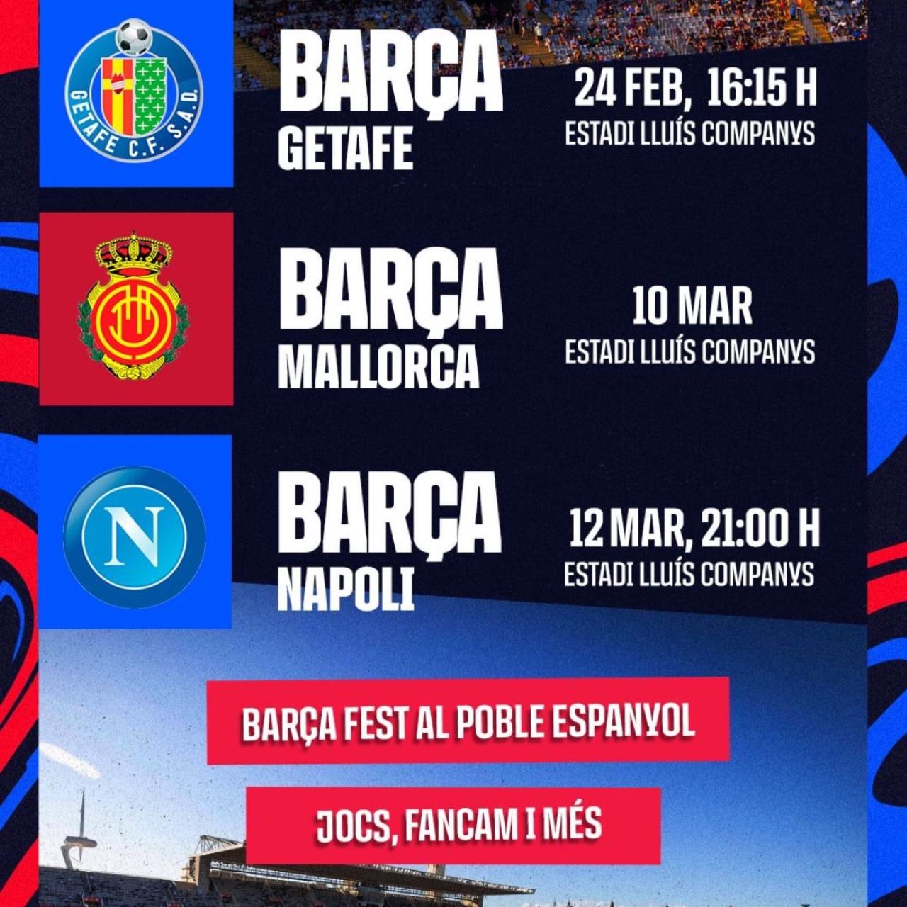 El Barça saca a la venta las entradas de los partidos contra Getafe, Nápoles y Mallorca