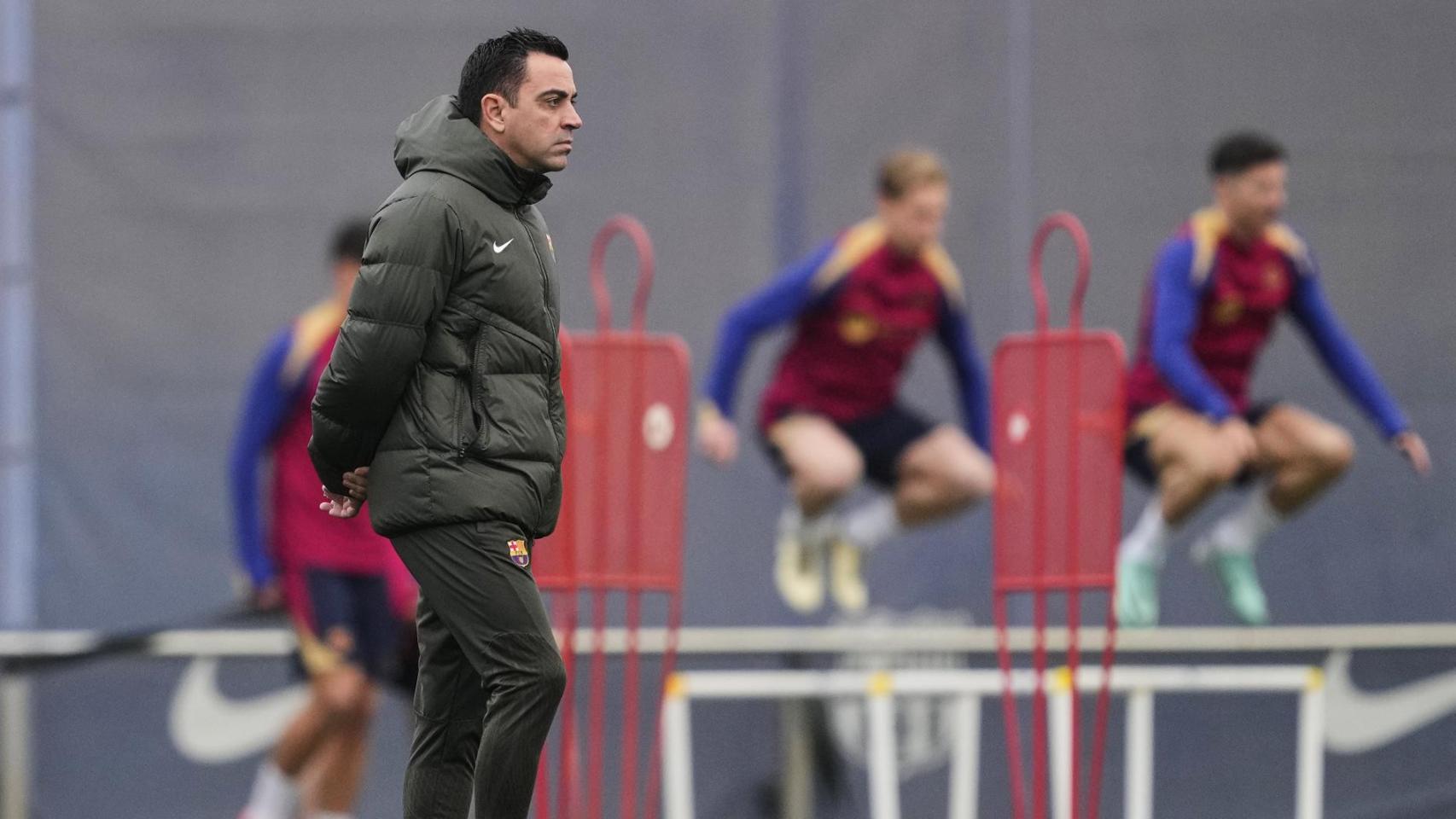 Xavi Hernández, en una sesión de entrenamiento del Barça