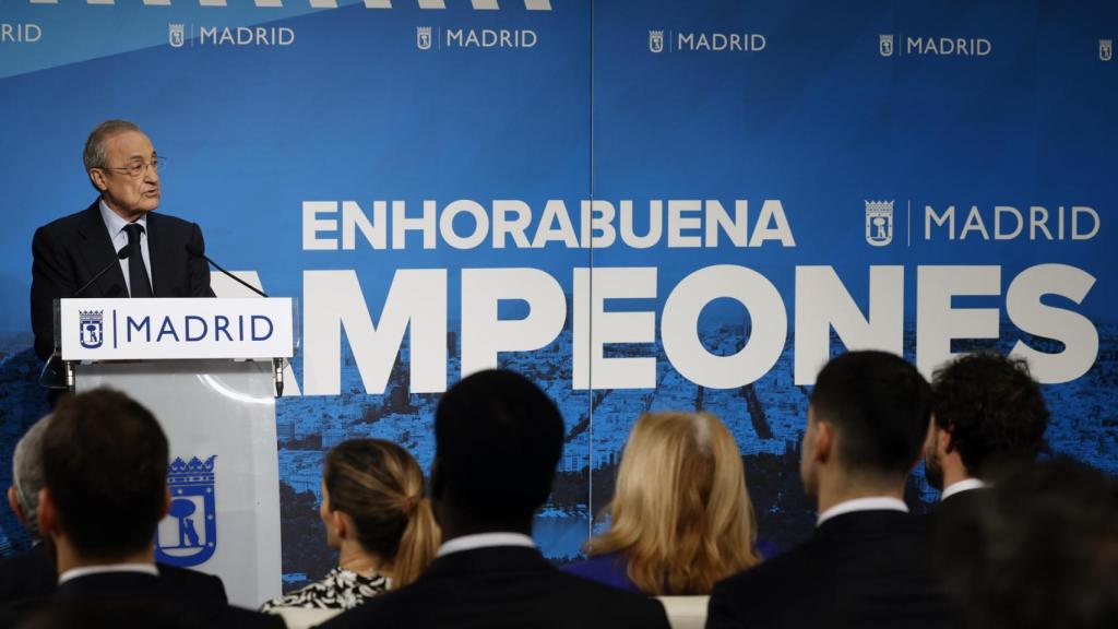 Florentino Pérez, en la recepción oficial del Real Madrid tras ganar la Copa del Rey de baloncesto