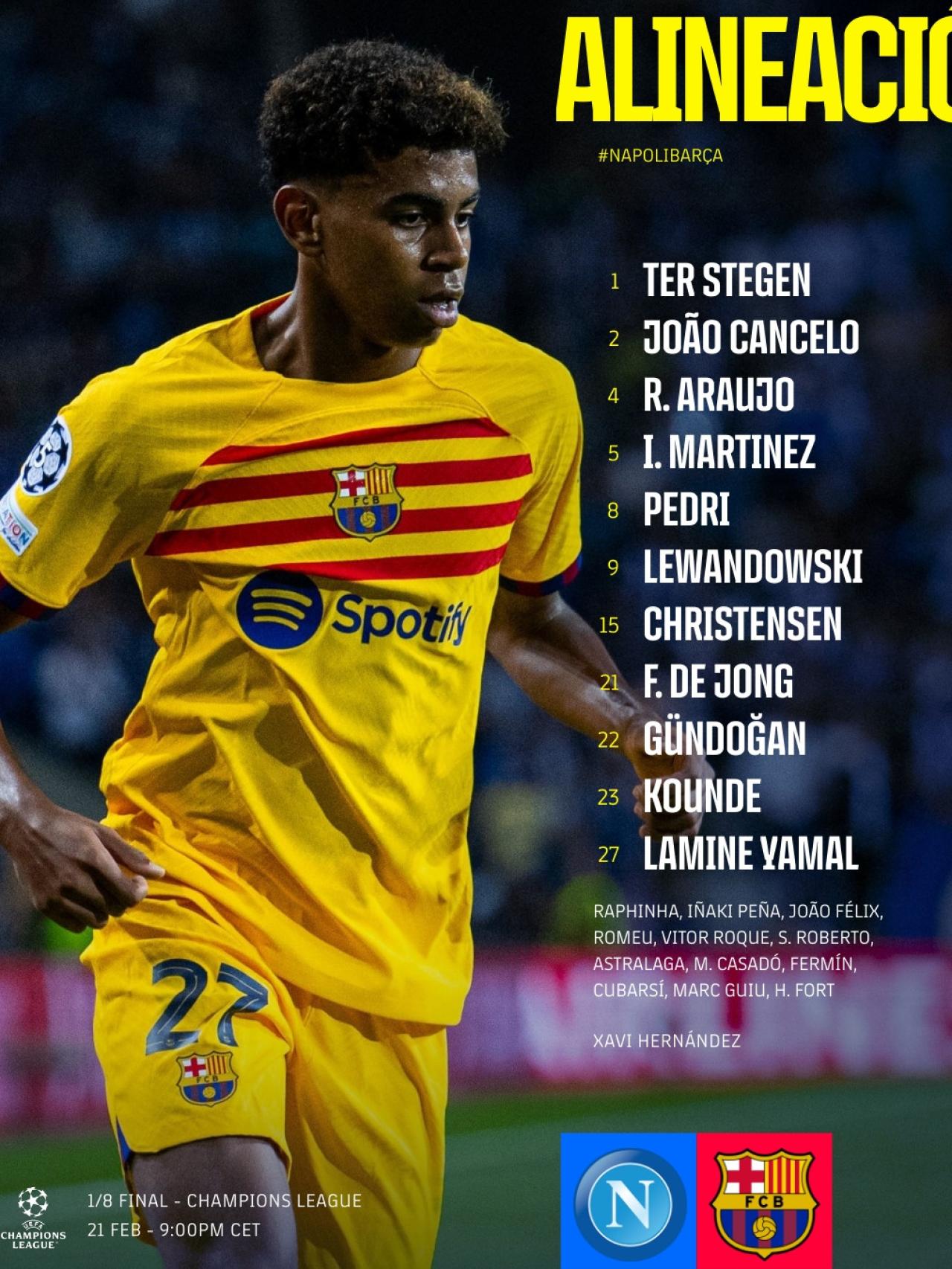 El once del FC Barcelona para visitar al Nápoles en la Champions League