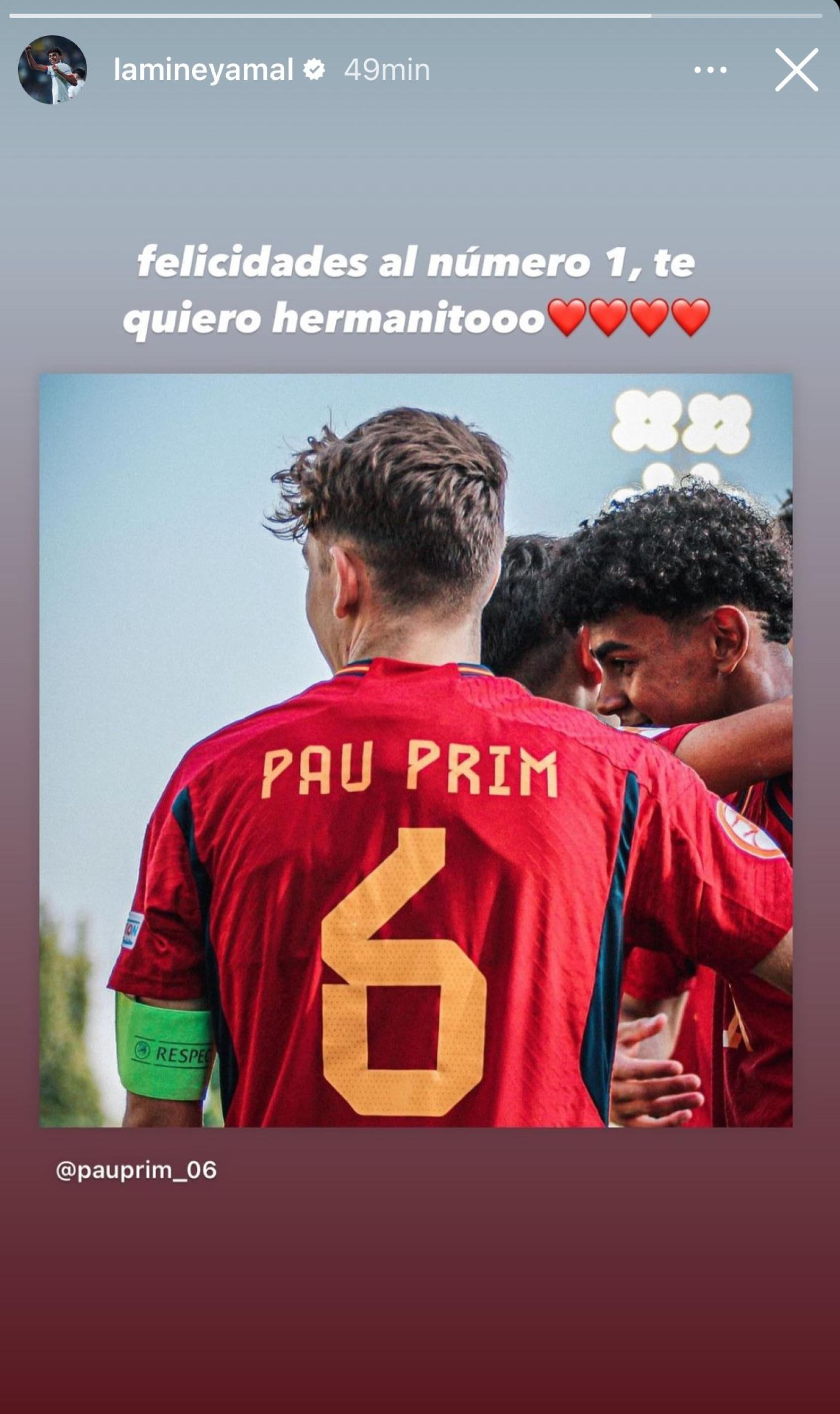 El emotivo mensaje de Lamine Yamal  a Pau Prim por su cumpleaños