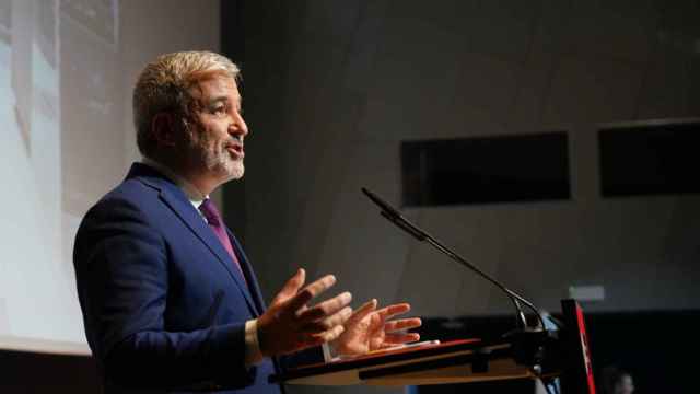El alcalde de Barcelona, Jaume Collboni, en el acto del DHUB
