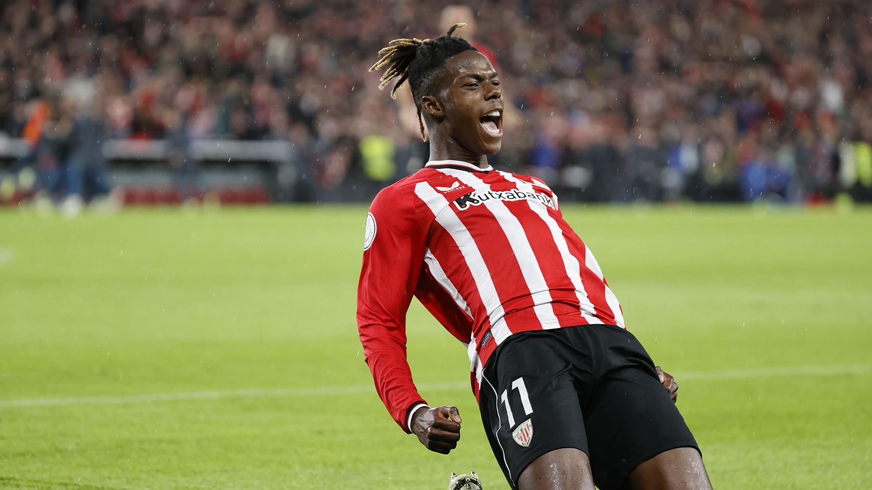 Nico Williams festeja un gol contra el Atlético de Madrid en la Copa del Rey