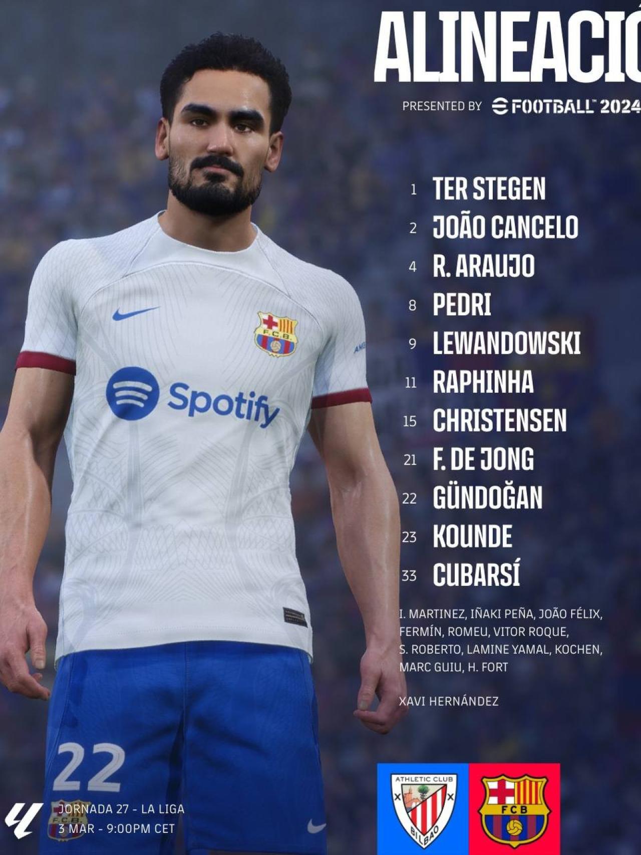 El once del FC Barcelona para enfrentarse al Athletic Club en San Mamés