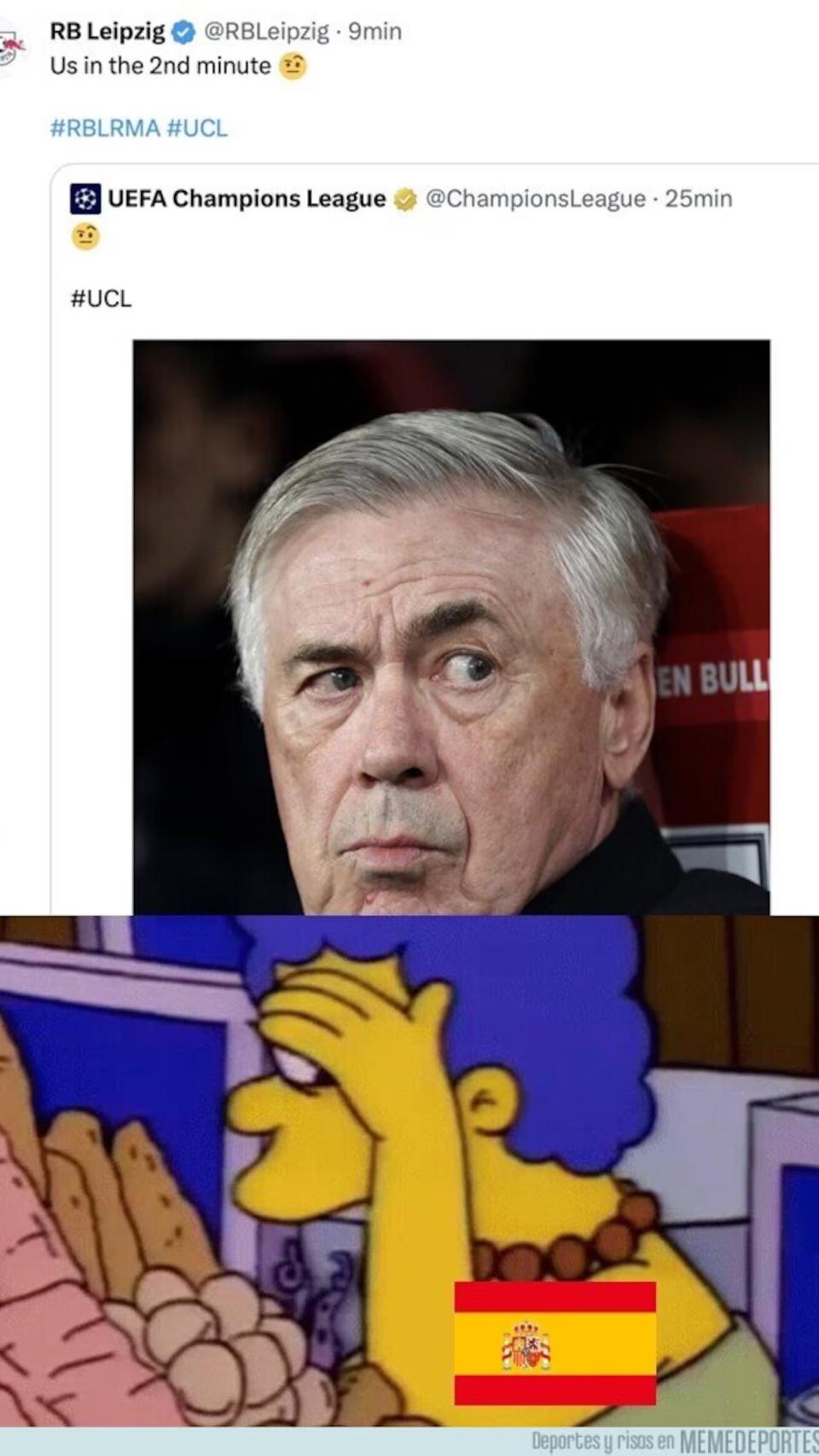 El mismo Leipzig hizo broma con la cara de Ancelotti, en el gol anulado en la ida