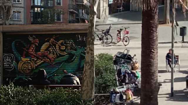 Fotomontaje de los chatarreros en el quiosco de Sant Antoni
