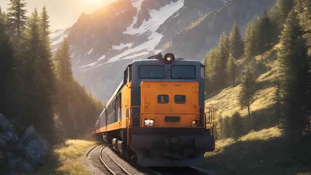 Imagen generada con IA de un tren subiendo hacia la montaña