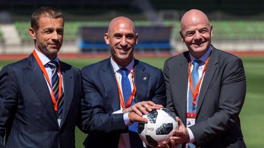 Ceferin, Infantino y Rubiales, en una imagen de archivo