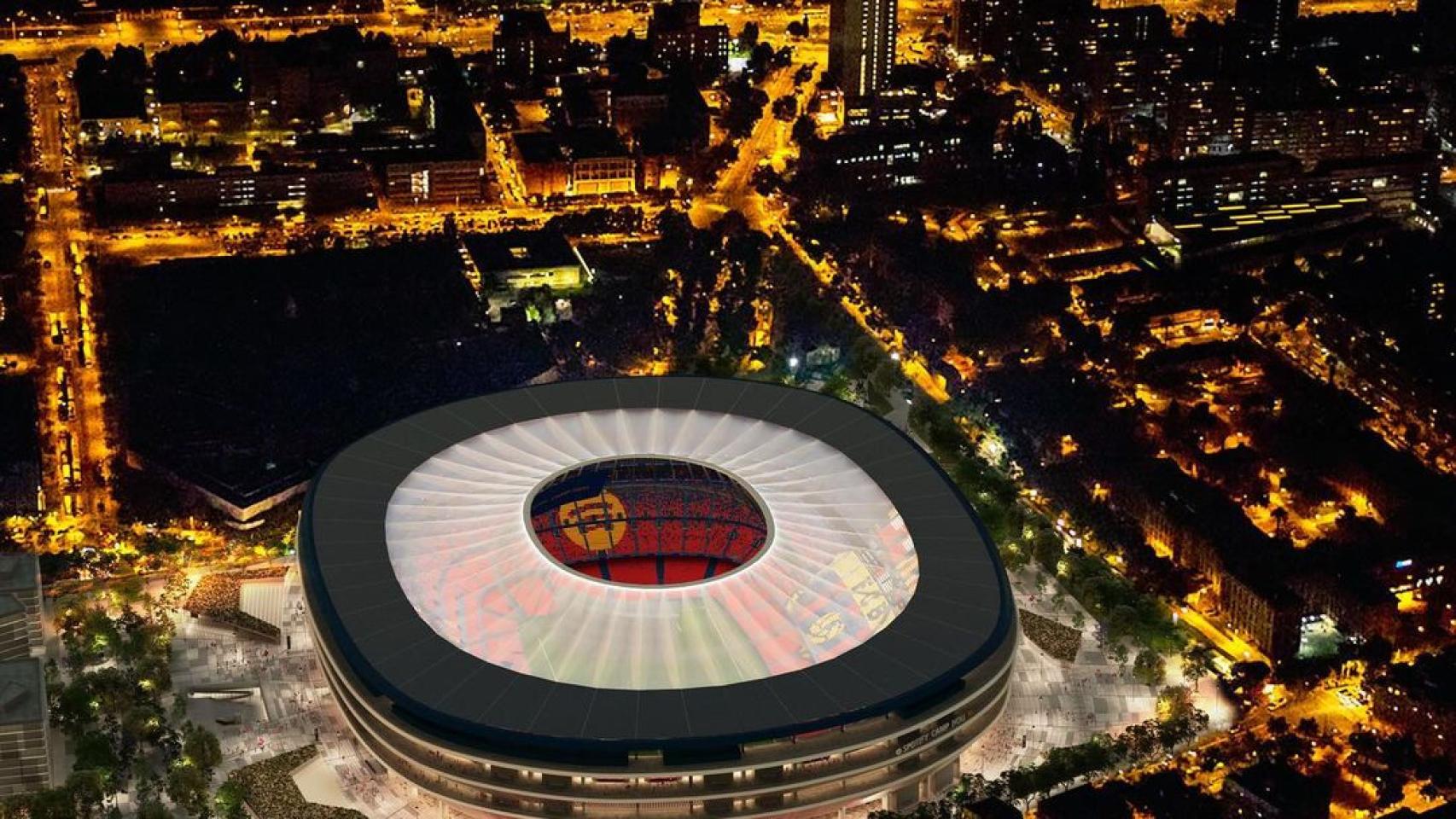 Vista del nuevo Camp Nou por la noche