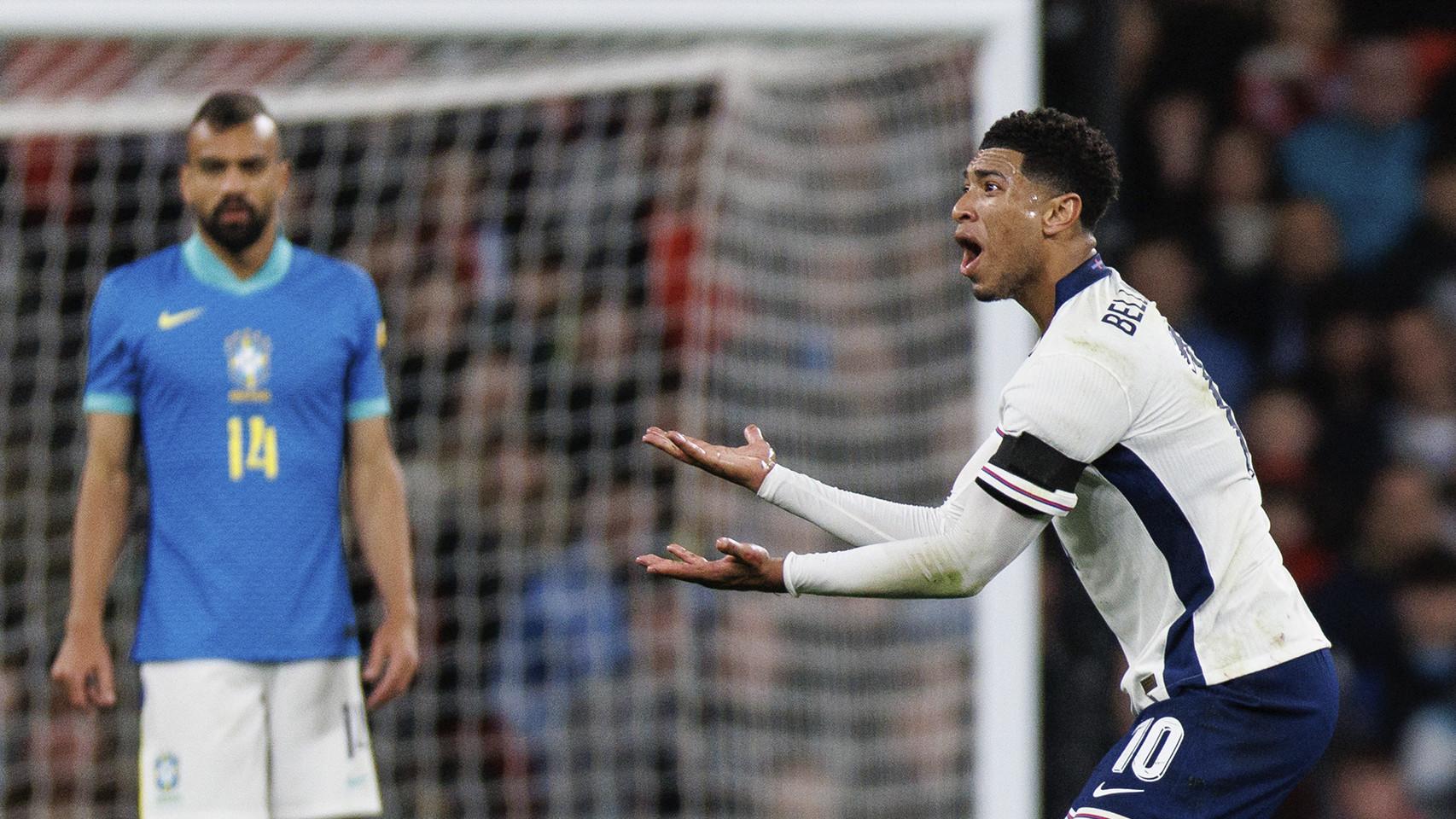 La frustración de Jude Bellingham en el amistoso entre Inglaterra y Brasil