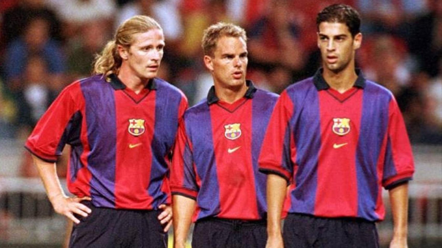 Petit, Frank de Boer y Gerard López, con el Barça, en 2000