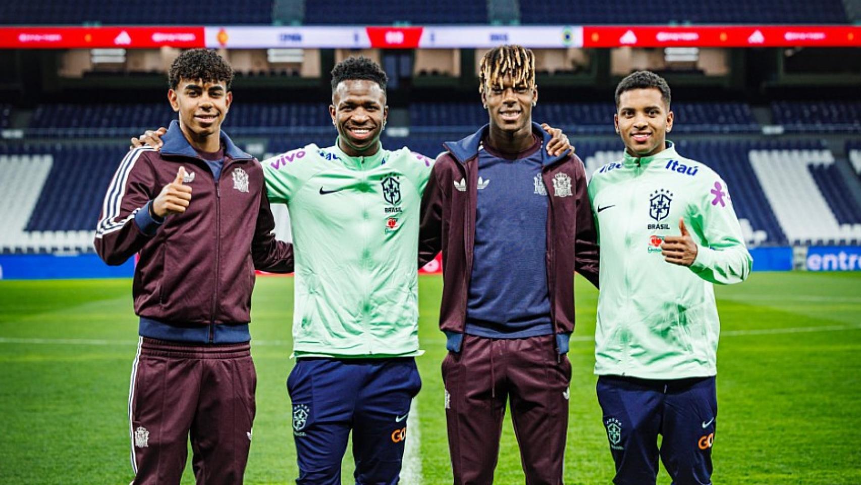 Lamine Yamal, Vinicius Jr, Nico Williams y Rodrygo Goes, protagonistas de la lucha contra el racismo antes del España-Brasil