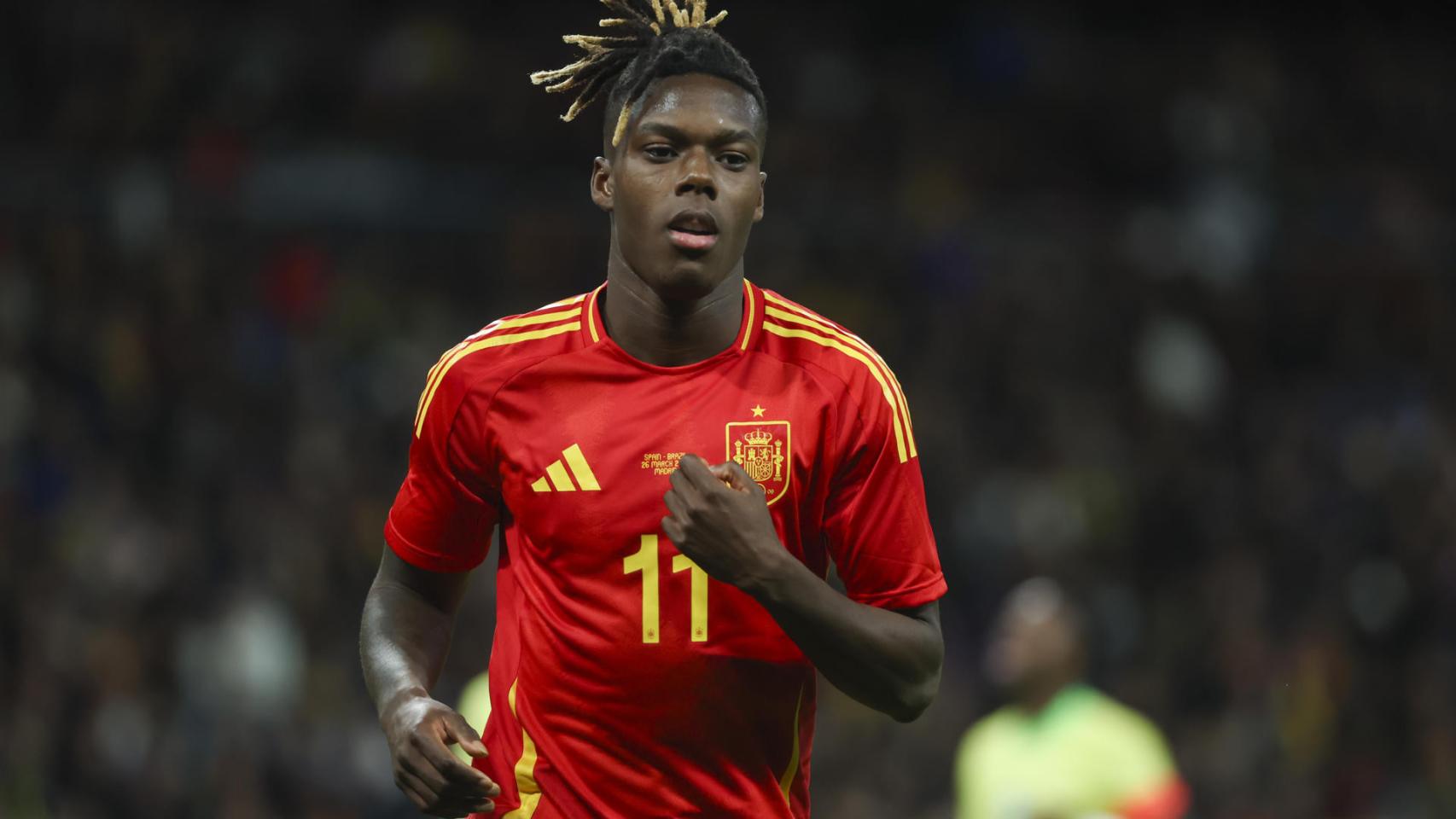 Nico Williams, objetivo del Barça, en el amistoso entre España y Brasil