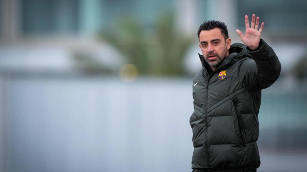 Xavi Hernández, en una sesión de entrenamiento del Barça durante el parón de selecciones