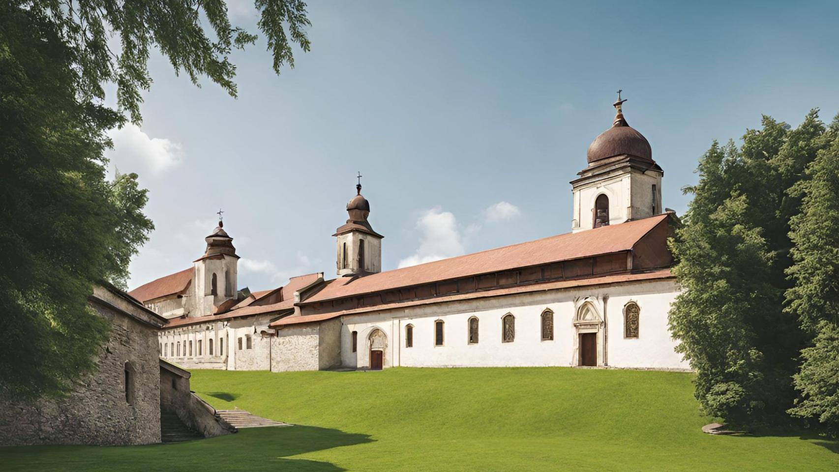 Imagen generada por IA de un monasterio en la montaña