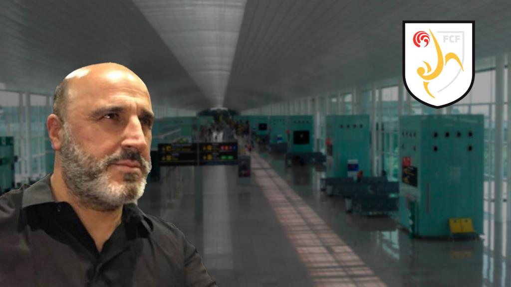 Iván Carrillo, presidente de la Fundación de la FCF, el Aeropuerto de El Prat y el logo de la Federación