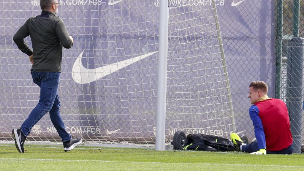 Ter Stegen, en el entrenamiento del viernes