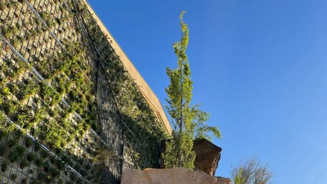 Bosque vertical con árboles en suspensión en Barcelona