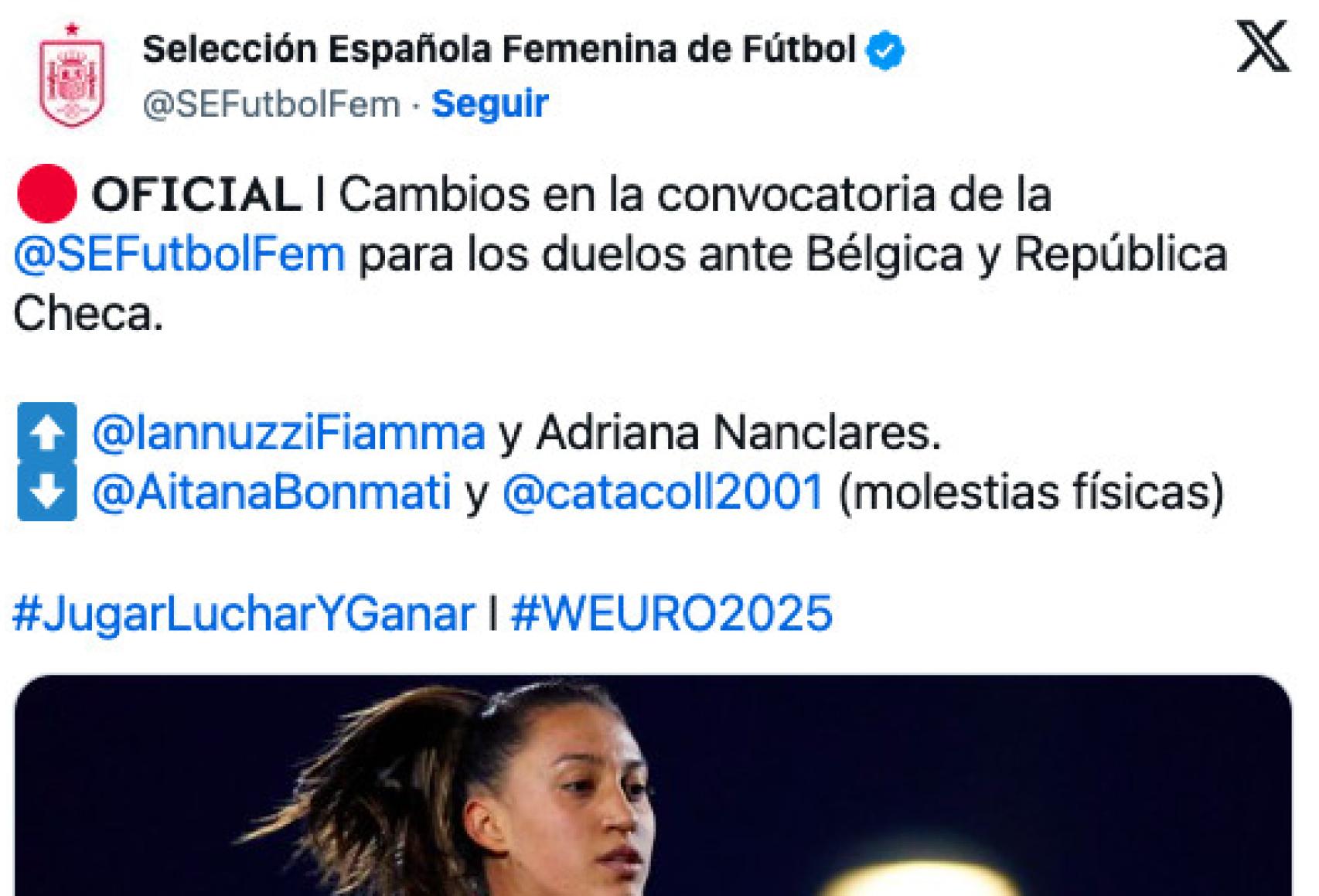 Tuit de la RFEF sobre las ausencias de Aitana y Cata Coll