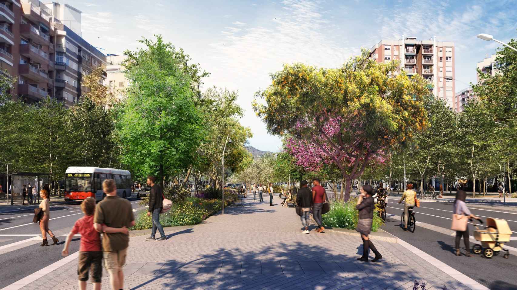 Render de la pacificación de la avenida Meridiana