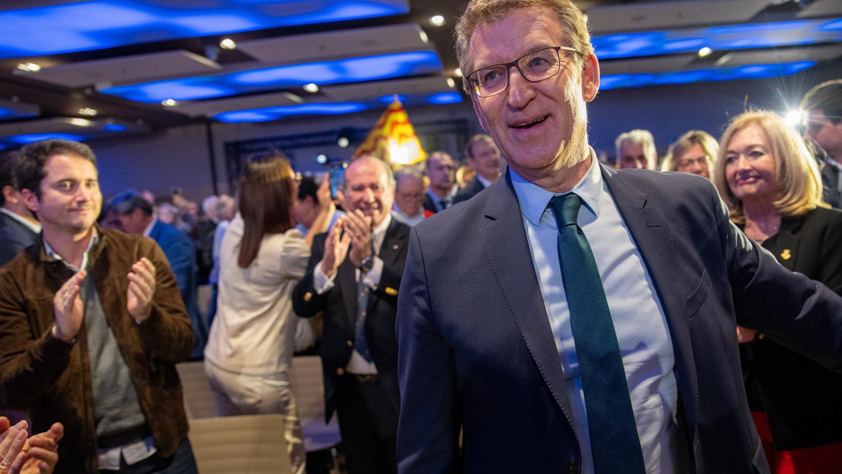 El líder del PP, Alberto Núñez Feijóo, en el acto de presentación de los candidatos del PP en las elecciones catalanas