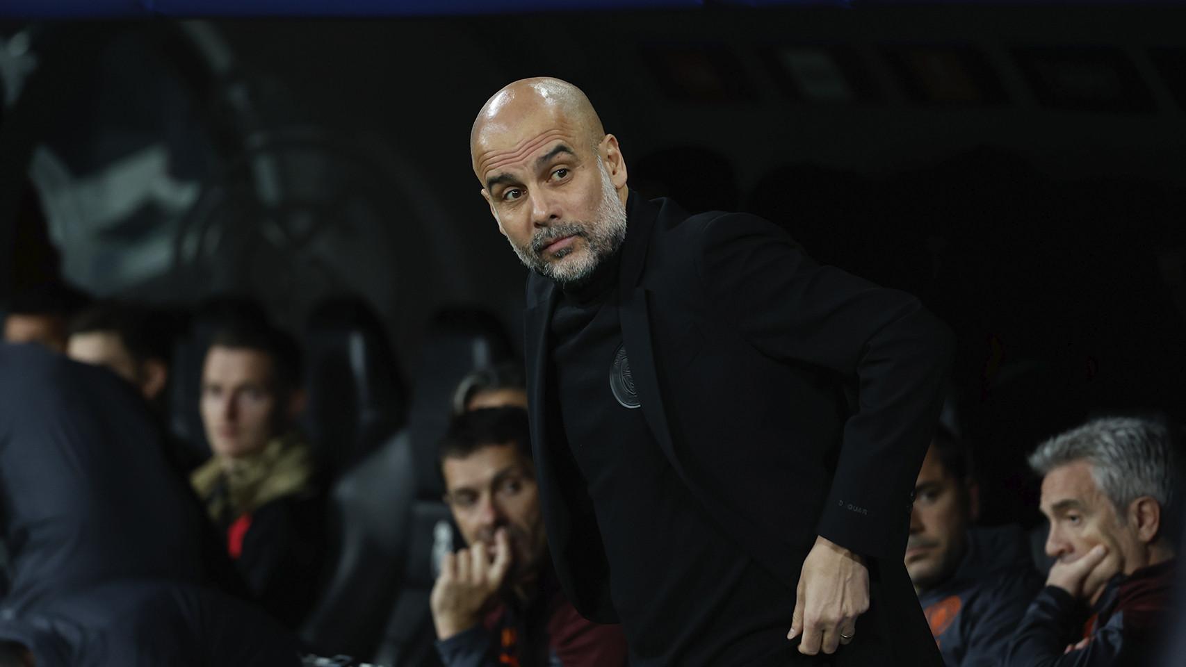 Pep Guardiola, durante el partido del Real Madrid contra el Manchester City