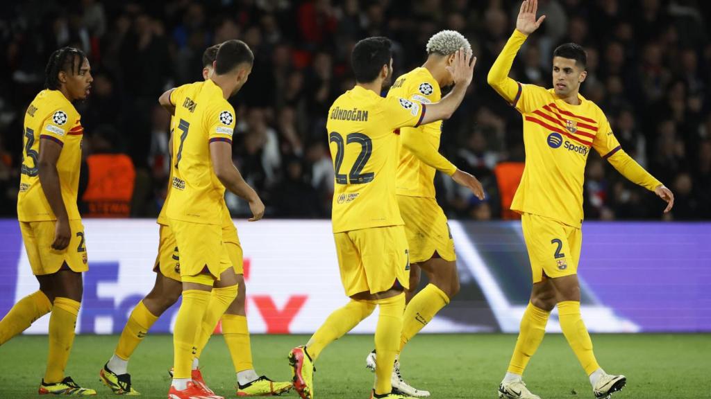 Celebración del tercer gol del Barça, marcado por Christensen