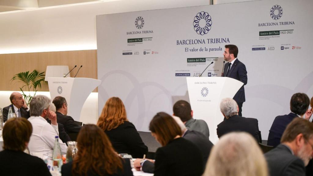 El presidente en funciones, Pere Aragonès, en su intervención