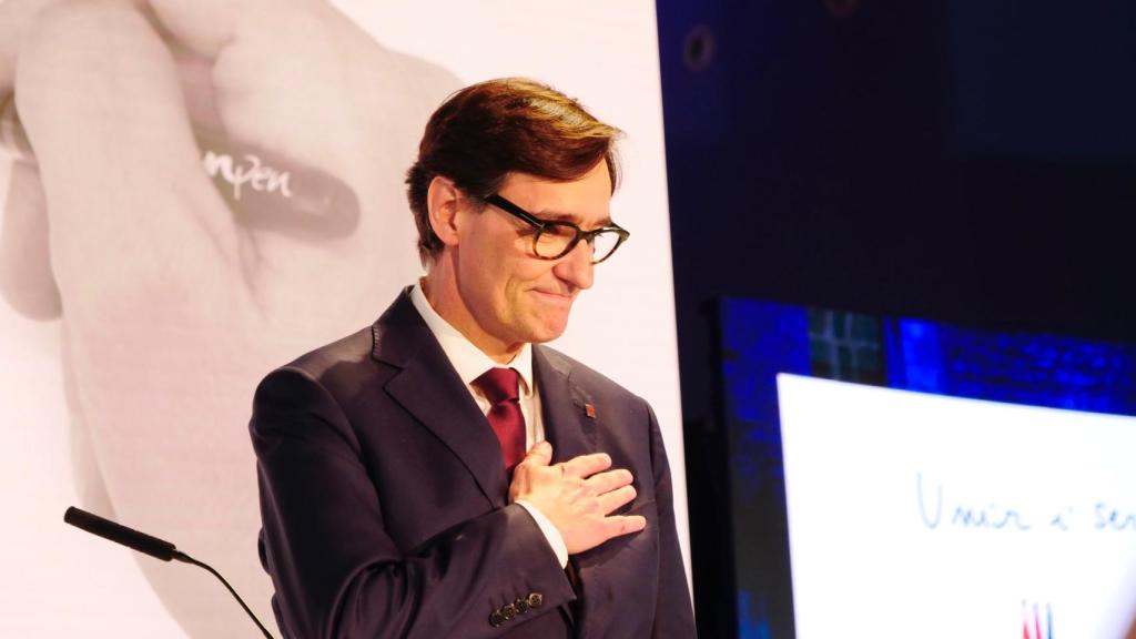 El candidato del PSC, Salvador Illa, en una conferencia en el Museo Marítimo de Barcelona