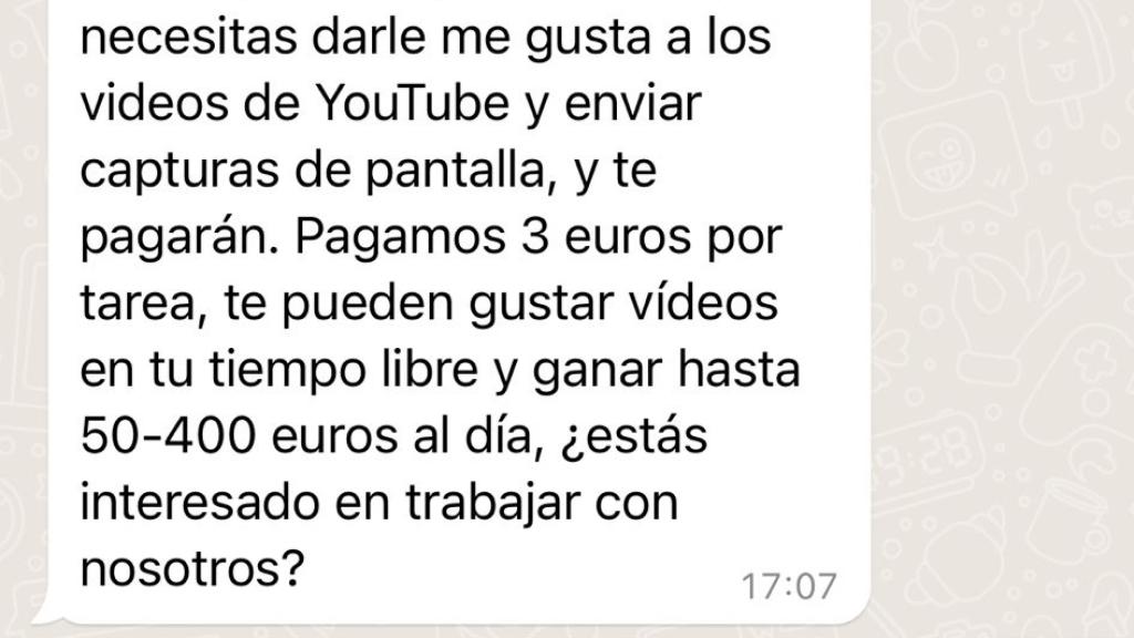 Oferta de trabajo aparentemente fraudulenta a través de WhatsApp