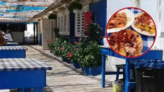 Fotomontaje de uno de los chiringuitos más antiguos de Catalunya y sus platos