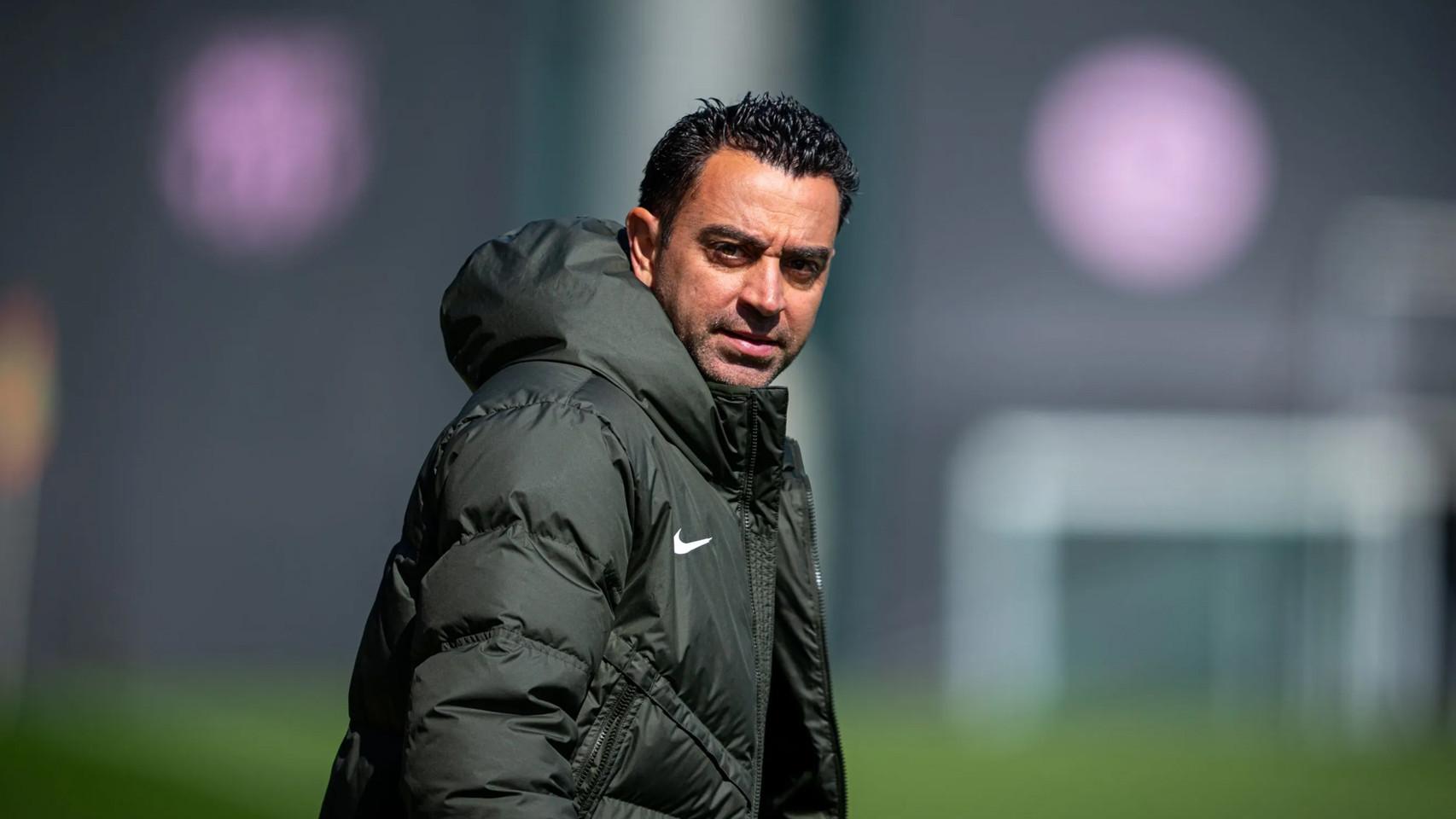 Xavi Hernández, durante el entrenamiento del Barça de cara al clásico en el Bernabéu