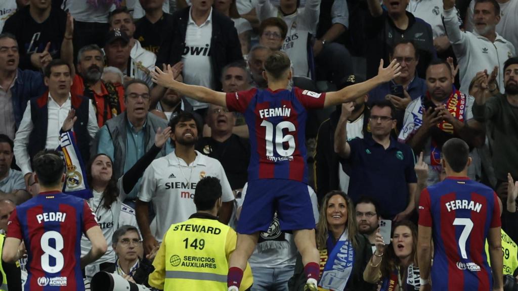 Fermín celebra su gol en el Bernabéu