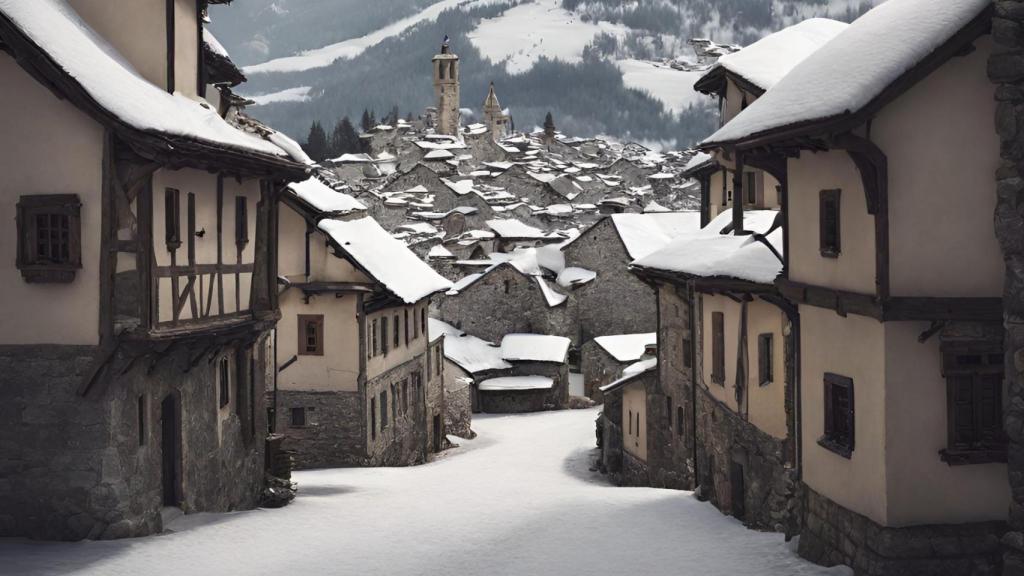 Pueblo medieval en la montaña generado con IA