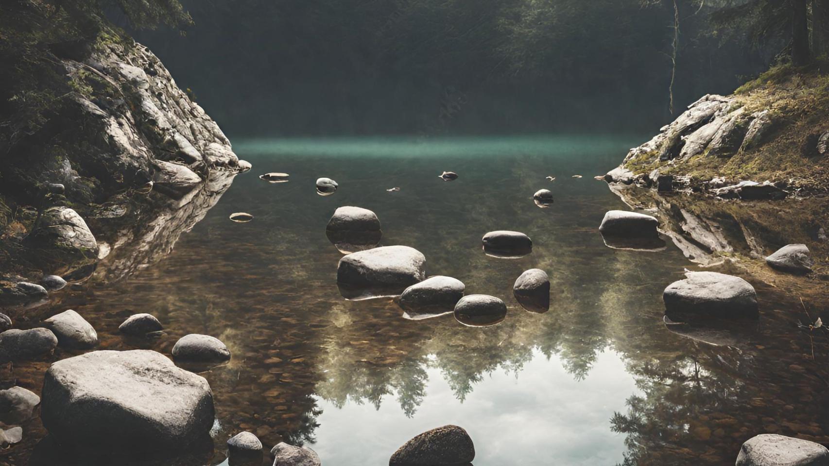 Lago termal en una montaña generado con IA