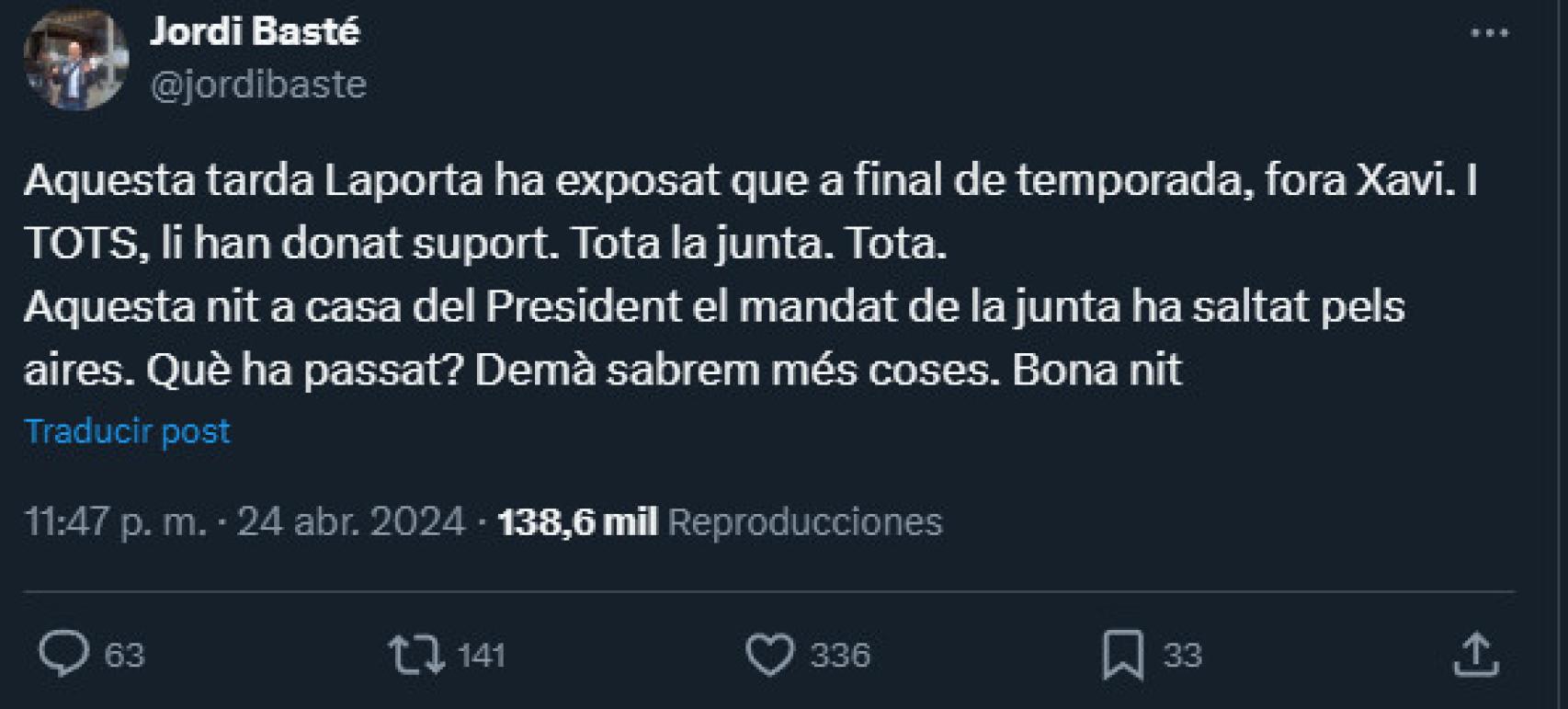 El mensaje de Jordi Basté sobre la continuidad de Xavi en el Barça