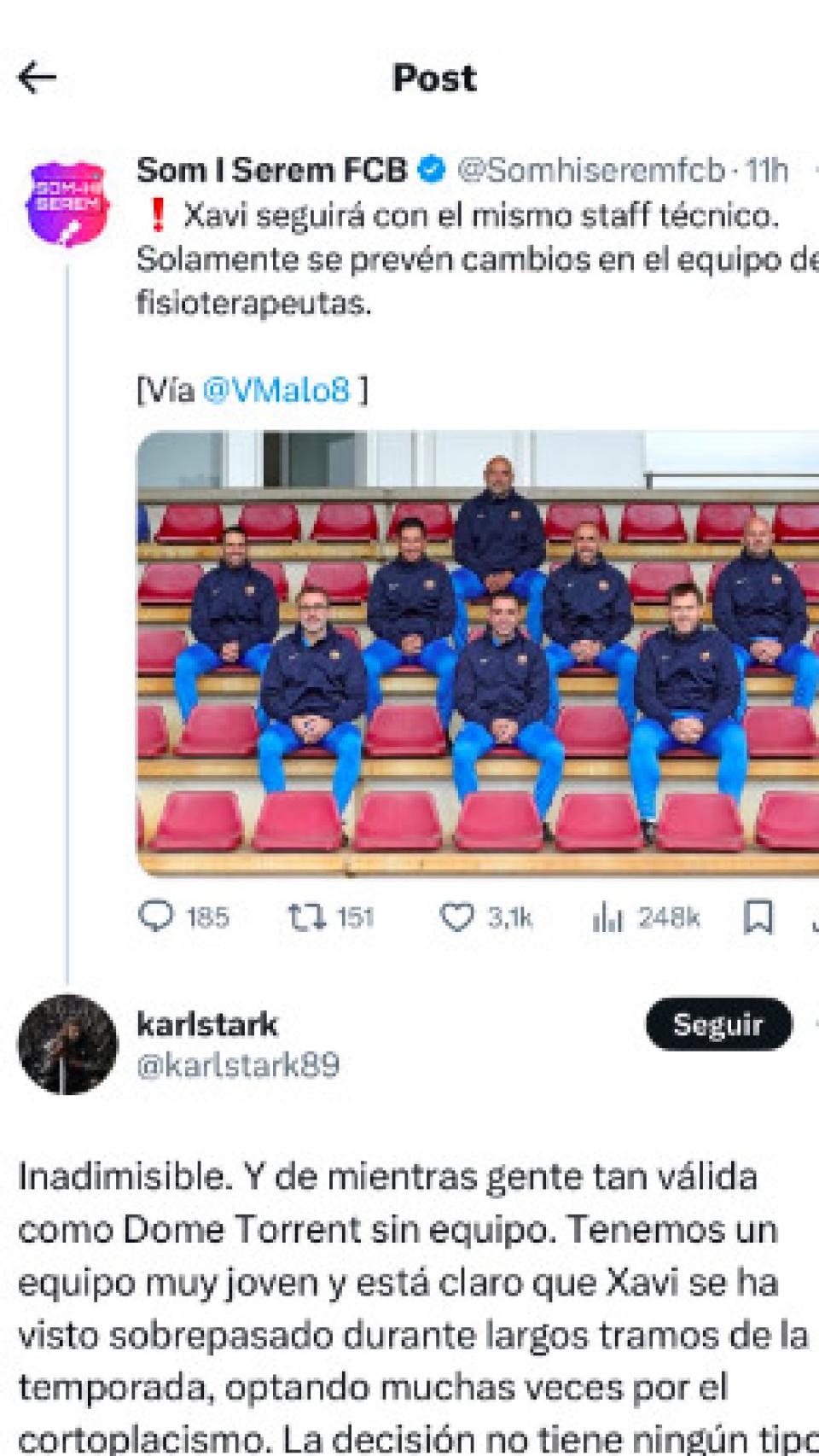 Tuit sobre la continuidad de Xavi