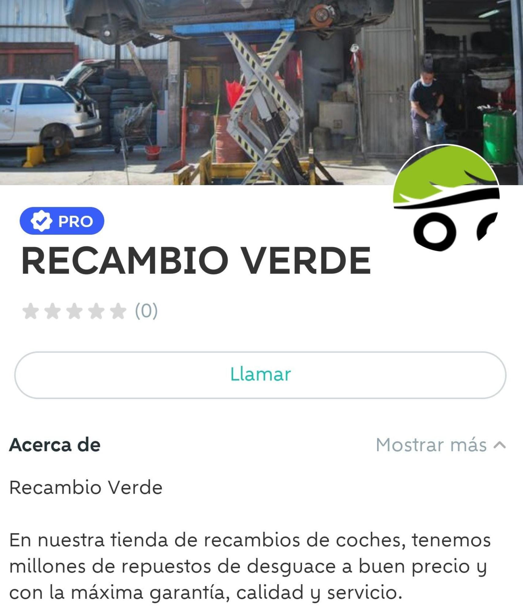 Perfil 'premium' de 'Recambio Verde Villarobledo' en Wallapop