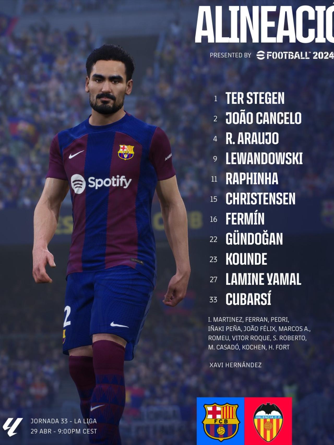 El once del FC Barcelona para recibir al Valencia en Montjuïc